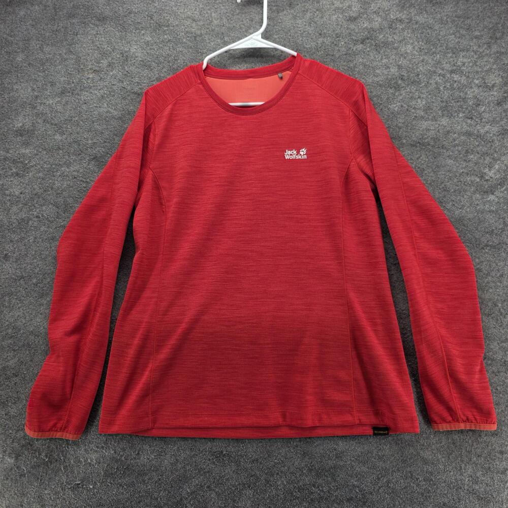 Jack Wolfskin Shirt Womens Medium Red Hydropore Long Sleeve Quick Dry Hiking